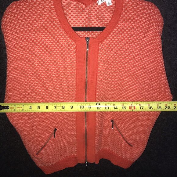 CAbi Cocoon Full-Zip Sweater Women's Medium Orange Geo Tight-Knit Dolman‎ Sleeve - Picture 7 of 9